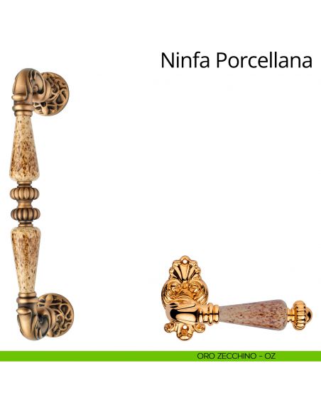 Maniglione con porcellana dritto per porta Ninfa Porcellana Linea Calì oro zecchino