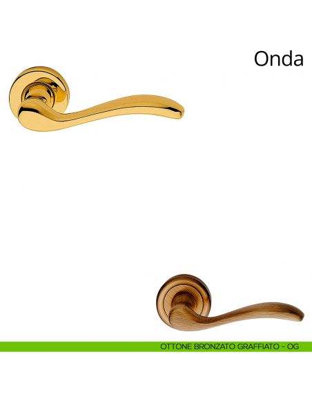 Maniglia per porta interna Onda Linea Calì con rosetta semplice ottone bronzato graffiato