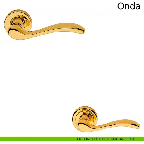 Maniglia per porta interna Onda Linea Calì con rosetta semplice ottone lucido verniciato