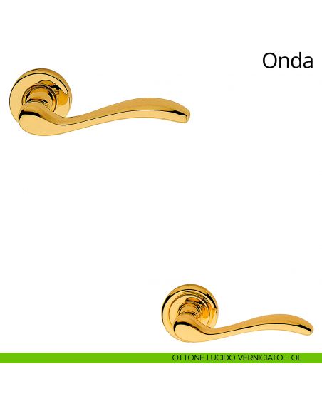 Maniglia per porta interna Onda Linea Calì con rosetta semplice ottone lucido verniciato