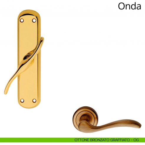 Maniglia per finestra cremonese Onda Linea Calì ottone bronzato graffiato