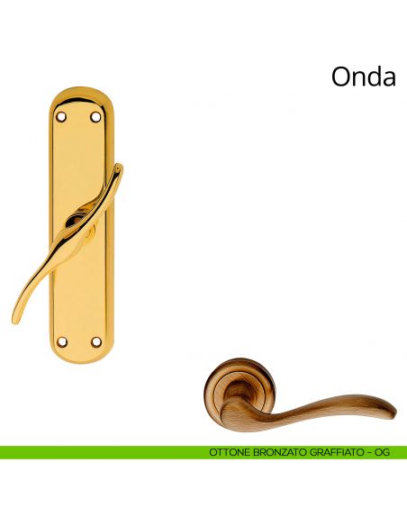 Maniglia per finestra cremonese Onda Linea Calì ottone bronzato graffiato