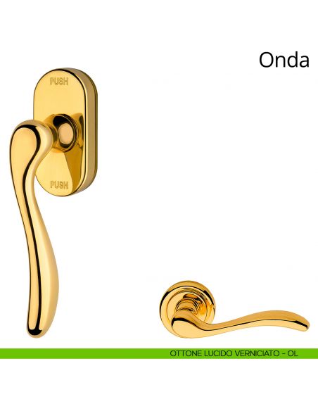 Maniglia per finestra martellina DK antintrusione Onda Linea Calì ottone lucido verniciato