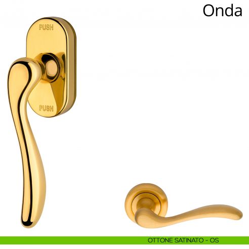 Maniglia per finestra martellina DK antintrusione Onda Linea Calì ottone satinato