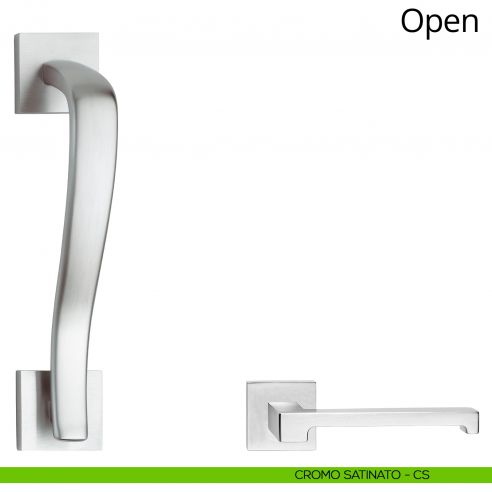 Maniglione per porta Open Linea Calì con rosette cromo satinato