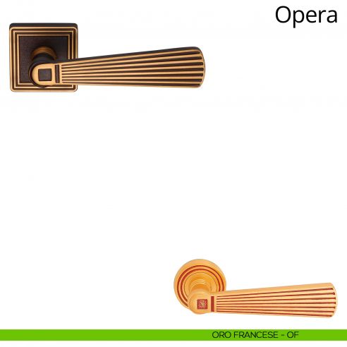 Maniglia per porta interna Opera Linea Calì con rosetta quadrata oro francese