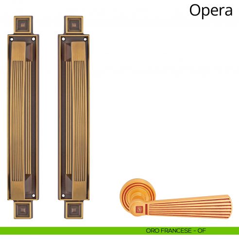 Maniglione accoppiato su placca Opera Linea Calì oro francese