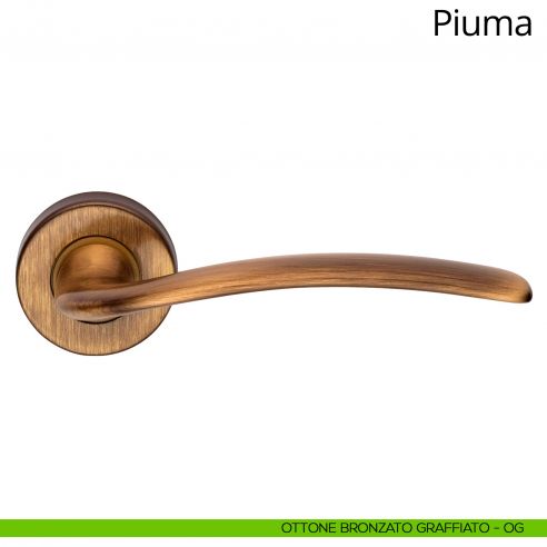 Maniglia per porta interna Piuma Linea Calì rosetta tonda ottone bronzato graffiato