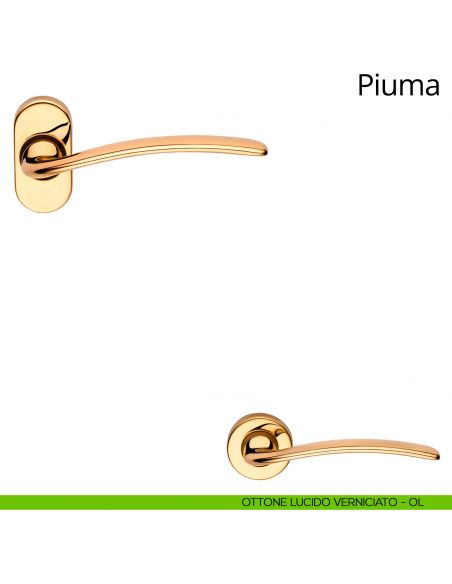 Maniglia per porta interna Piuma Linea Calì rosetta ovale ottone lucido verniciato
