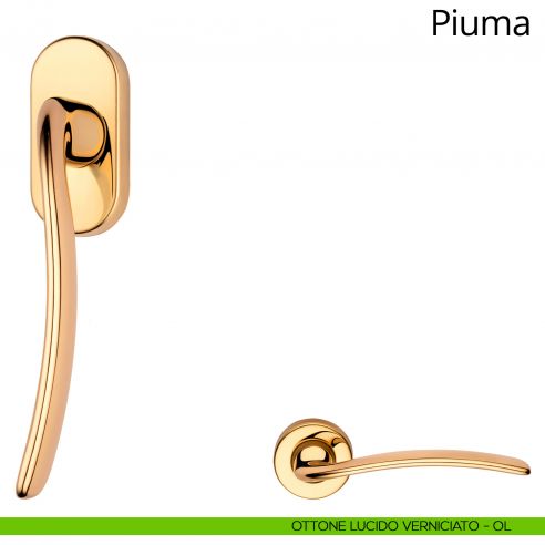 Maniglia per finestra martellina DK Piuma Linea Calì ottone lucido verniciato