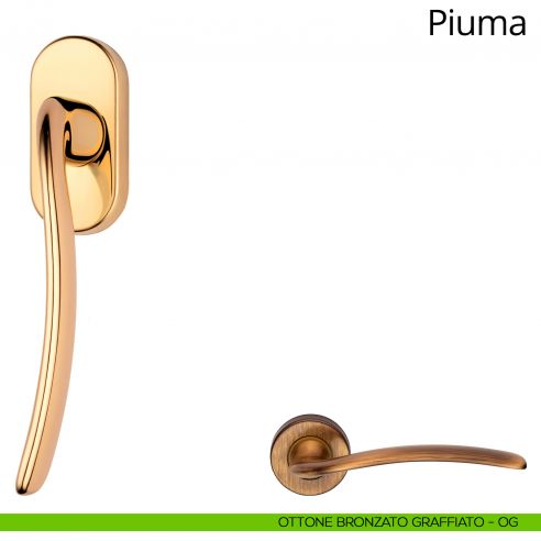 Maniglia per finestra martellina DK Piuma Linea Calì ottone bronzato graffiato