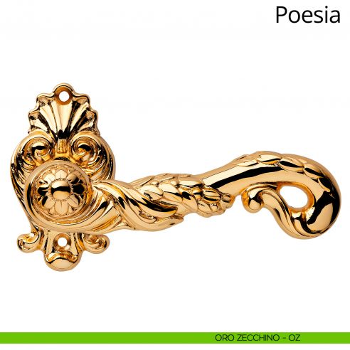 Maniglia per porta interna Poesia Linea Calì con rosetta artistica oro zecchino