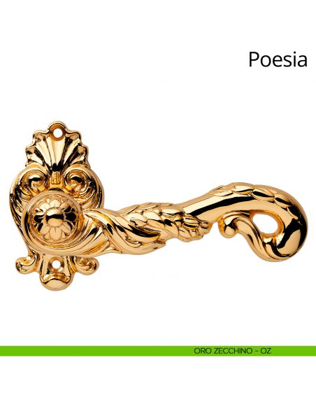 Maniglia per porta interna Poesia Linea Calì con rosetta artistica oro zecchino