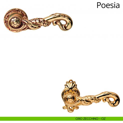 Maniglia per porta interna Poesia Linea Calì con rosetta tonda oro zecchino