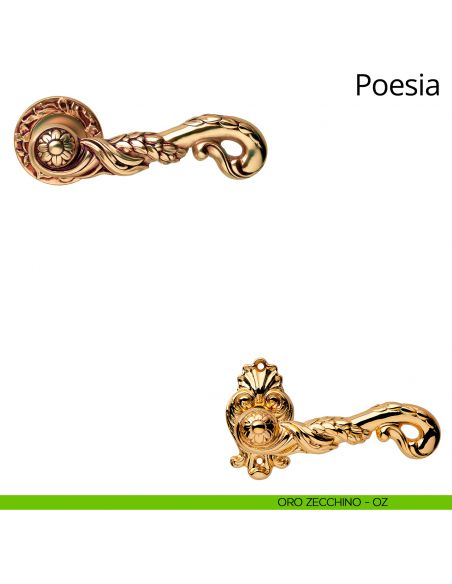 Maniglia per porta interna Poesia Linea Calì con rosetta tonda oro zecchino