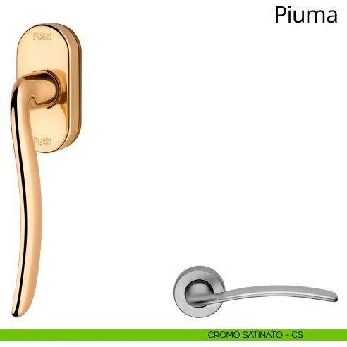 Maniglia per finestra martellina DK antintrusione Piuma Linea Calì cromo satinato