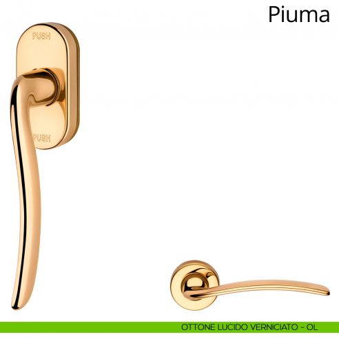 Maniglia per finestra martellina DK antintrusione Piuma Linea Calì ottone lucido verniciato