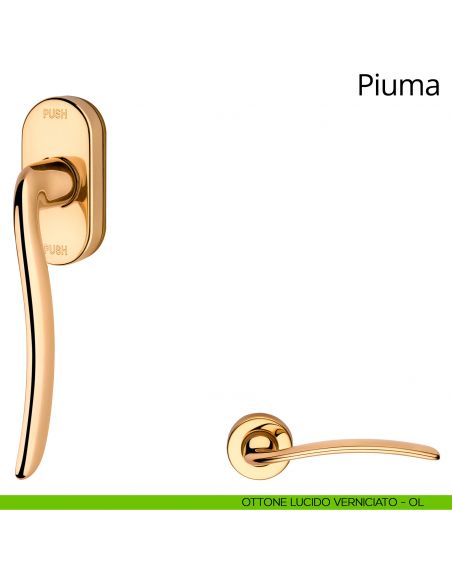 Maniglia per finestra martellina DK antintrusione Piuma Linea Calì ottone lucido verniciato