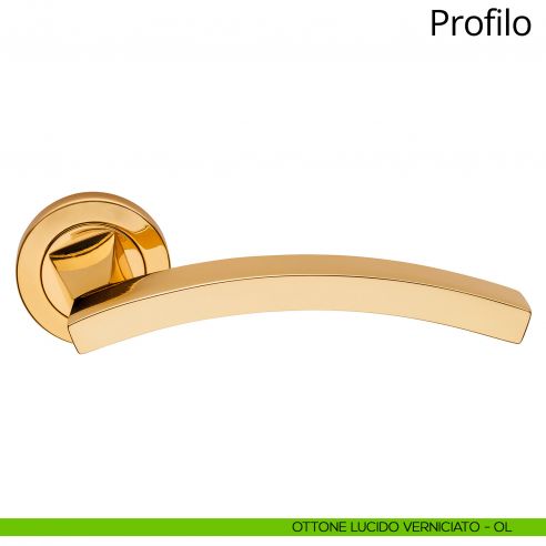 Maniglia per porta interna Profilo Linea Calì rosetta tonda ottone lucido verniciato