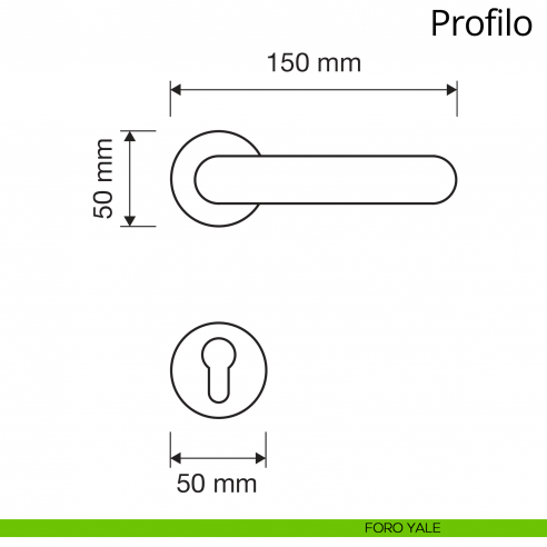 Maniglia per porta interna Profilo Linea Calì rosetta tonda foro yale