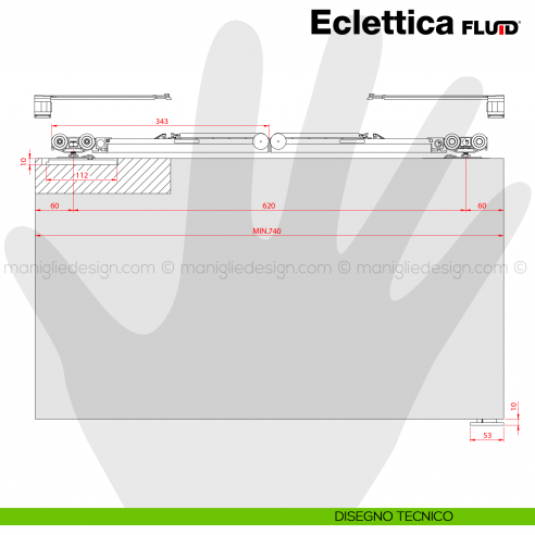 Binario per porta scorrevole ammortizzato Eclettica Fluid Terno Scorrevoli 120 kg