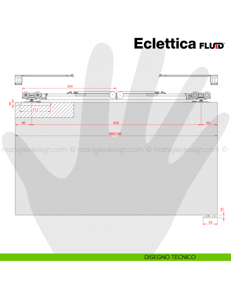 Binario per porta scorrevole ammortizzato Eclettica Fluid Terno Scorrevoli 120 kg