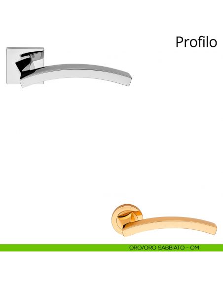 Maniglia per porta interna Profilo Linea Calì rosetta quadrata tradizionale oro - oro sabbiato