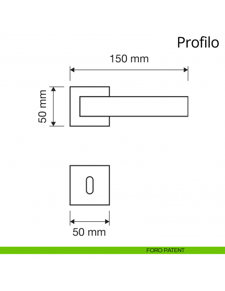 Maniglia per porta interna Profilo Linea Calì rosetta quadrata tradizionale foro patent
