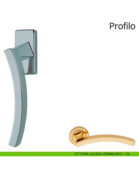 Maniglia per finestra martellina DK Profilo Linea Calì ottone lucido verniciato