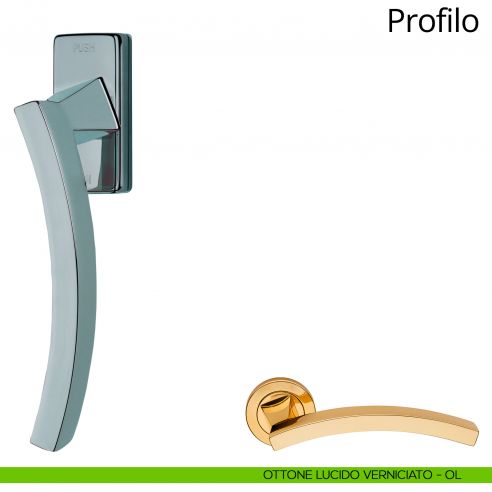 Maniglia per finestra martellina DK antintrusione Profilo Linea Calì ottone lucido verniciato