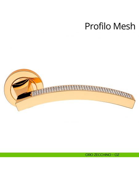 Maniglia con Swarovski per porta interna Profilo Mesh Linea Calì rosetta tonda oro zecchino