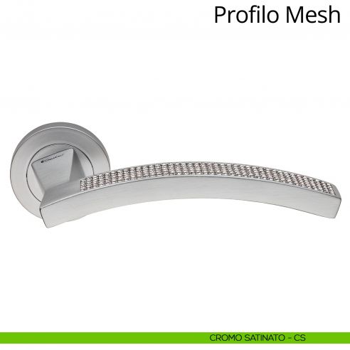 Maniglia con Swarovski per porta interna Profilo Mesh Linea Calì rosetta tonda cromo satinato
