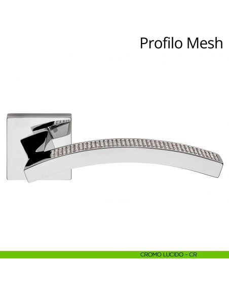Maniglia con Swarovski per porta interna Profilo Mesh Linea Calì rosetta quadrata tradizionale cromo