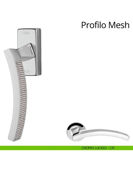 Maniglia con Swarovski per finestra martellina DK antintrusione Profilo Mesh Linea Calì cromo