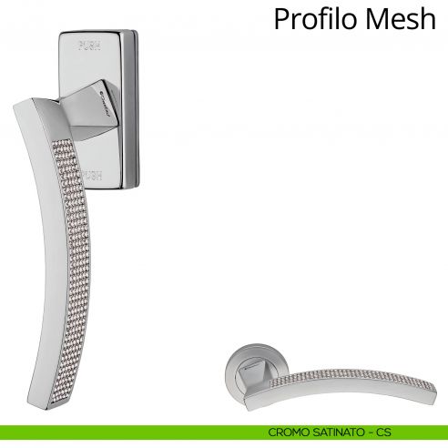 Maniglia con Swarovski per finestra martellina DK antintrusione Profilo Mesh Linea Calì cromo satinato