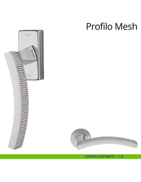 Maniglia con Swarovski per finestra martellina DK antintrusione Profilo Mesh Linea Calì cromo satinato