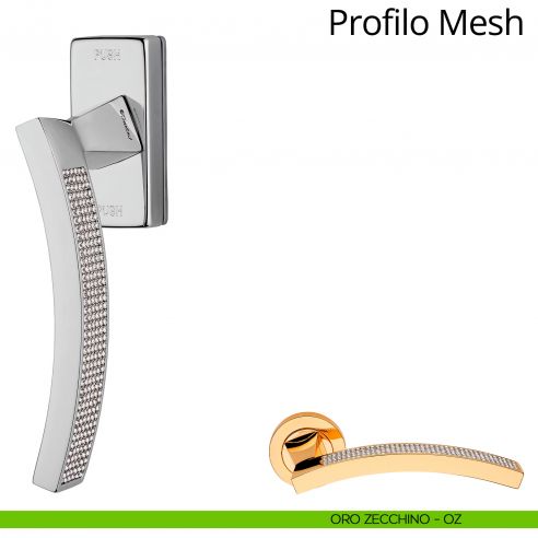 Maniglia con Swarovski per finestra martellina DK antintrusione Profilo Mesh Linea Calì oro zecchino