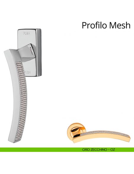 Maniglia con Swarovski per finestra martellina DK antintrusione Profilo Mesh Linea Calì oro zecchino