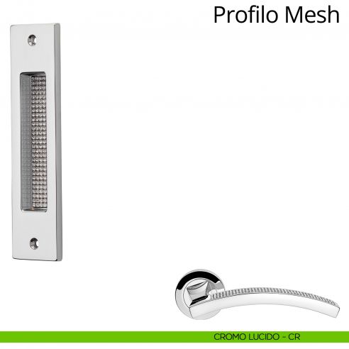 Maniglia con Swarovski ad incasso rettangolare per porta scorrevole Profilo Mesh Linea Calì cromo