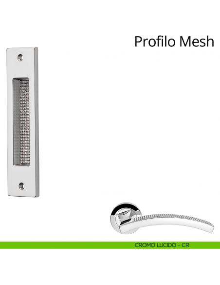Maniglia con Swarovski ad incasso rettangolare per porta scorrevole Profilo Mesh Linea Calì cromo