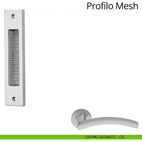 Maniglia con Swarovski ad incasso rettangolare per porta scorrevole Profilo Mesh Linea Calì cromo satinato