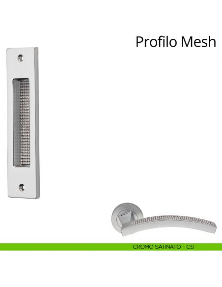 Maniglia con Swarovski ad incasso rettangolare per porta scorrevole Profilo Mesh Linea Calì cromo satinato