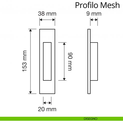 Maniglia con Swarovski ad incasso rettangolare per porta scorrevole Profilo Mesh Linea Calì disegno