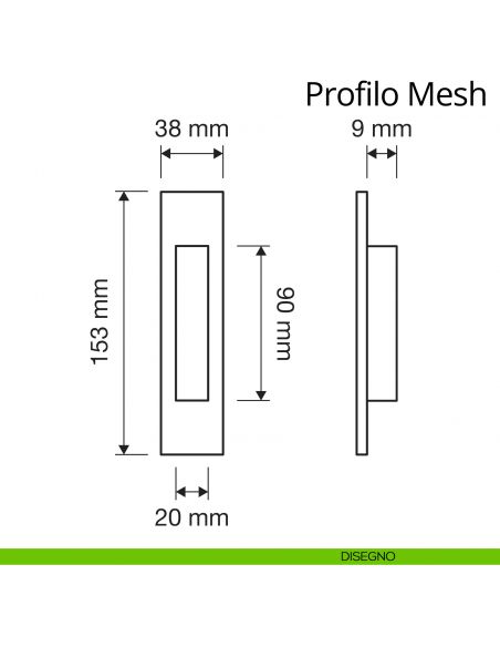 Maniglia con Swarovski ad incasso rettangolare per porta scorrevole Profilo Mesh Linea Calì disegno