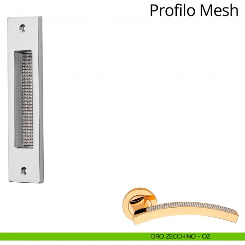 Maniglia con Swarovski ad incasso rettangolare per porta scorrevole Profilo Mesh Linea Calì oro zecchino