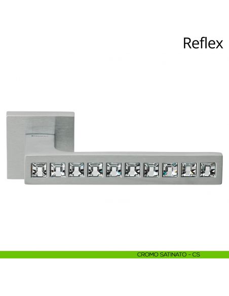 Maniglia con cristalli Swarovski per porta interna Reflex Linea Calì rosetta quadrata tradizionale cromo satinato