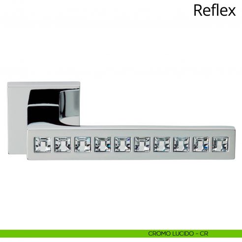 Maniglia con cristalli Swarovski per porta interna Reflex Linea Calì rosetta quadrata bassa cromo lucido