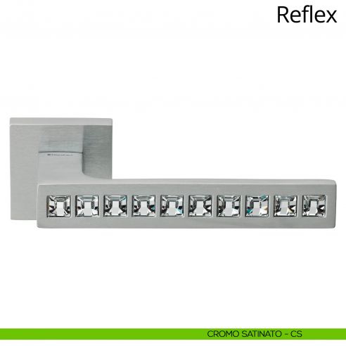 Maniglia con cristalli Swarovski per porta interna Reflex Linea Calì rosetta quadrata bassa cromo satinato