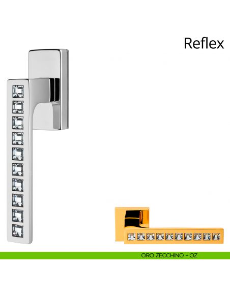 Maniglia con cristalli Swarovski per finestra martellina DK Reflex Linea Calì oro zecchino