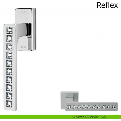 Maniglia con cristalli Swarovski per finestra martellina DK antintrusione Reflex Linea Calì cromo satinato